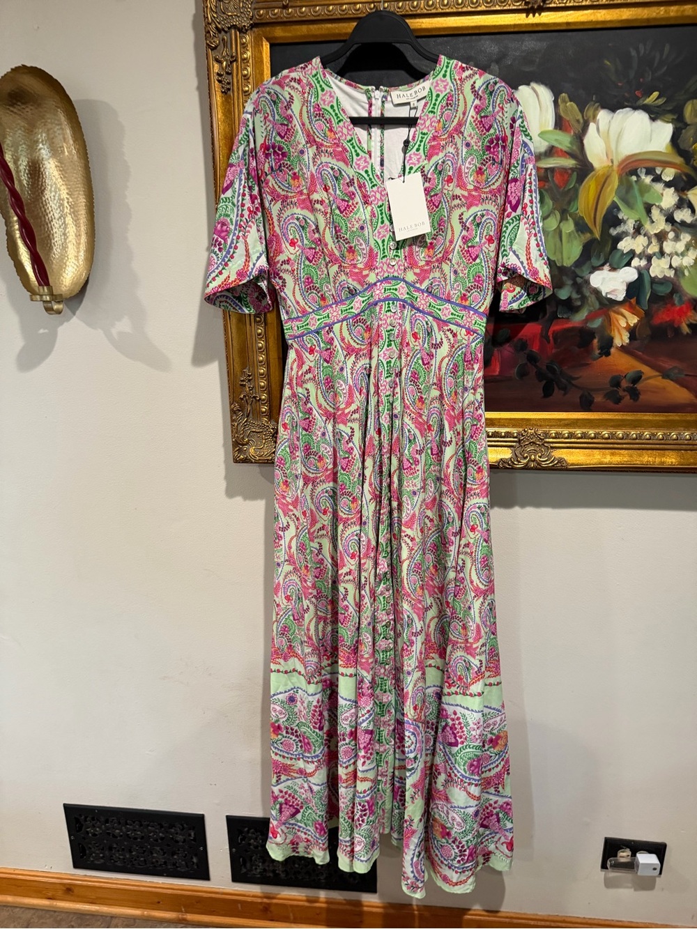 Hale Bob Pink and Green Paisley Maxi Dress - Picture 1 of 5